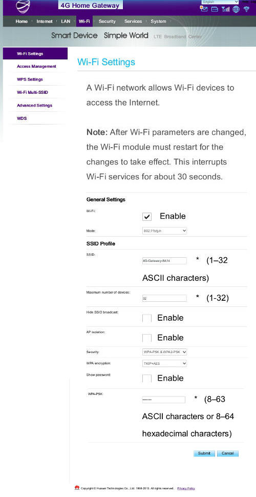 menu wifi